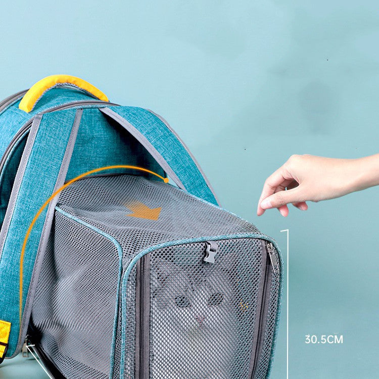 Foldable Transparent Mesh Window Pet Backpack with Inner Safety Leash